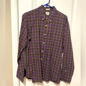 Men’s Large J. Crew Purple and Gold Checked Long-Sleeve Button Down Shirt